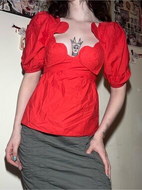 FARM Rio Heart Puff Sleeve Top